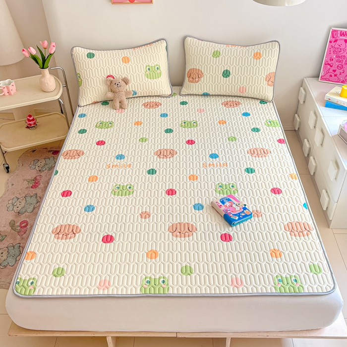 91家纺网 家纺一手货源 找家纺 沐慕 2024新款小清新印花乳胶凉席 彩色波点