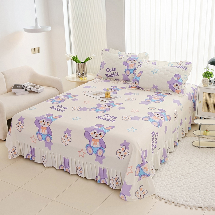 91家纺网 家纺一手货源 找家纺 情煊家纺 2024新款全棉斜纹花边床单系列-印花款 幸运兔