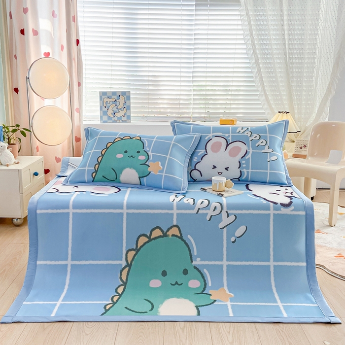 91家纺网 家纺一手货源 找家纺 博雅 2024新款1200D大版牛奶冰丝席 恐龙兔