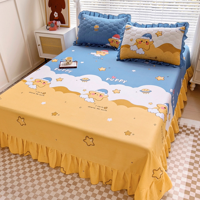 91家纺网 家纺一手货源 找家纺 情煊家纺 2024新款全棉斜纹花边床单系列-印花款 甜星