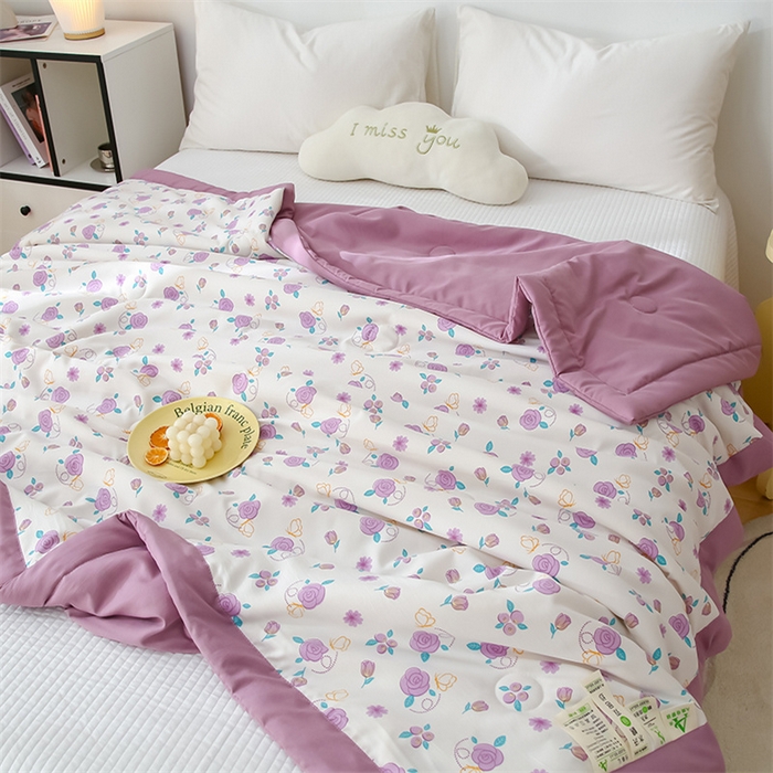 91家纺网 家纺一手货源 找家纺 爱宝被业 2025新款水洗棉麻双层纱夏凉被 玫瑰庄园