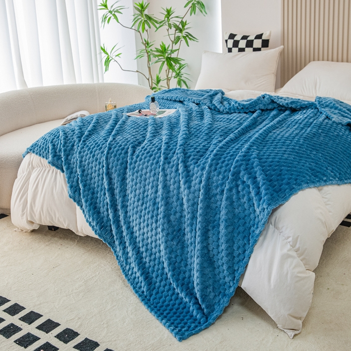 91家纺网 家纺一手货源 找家纺 卡琪曼 2025新款高克重金龟绒牛奶绒毛毯毯子 蓝色