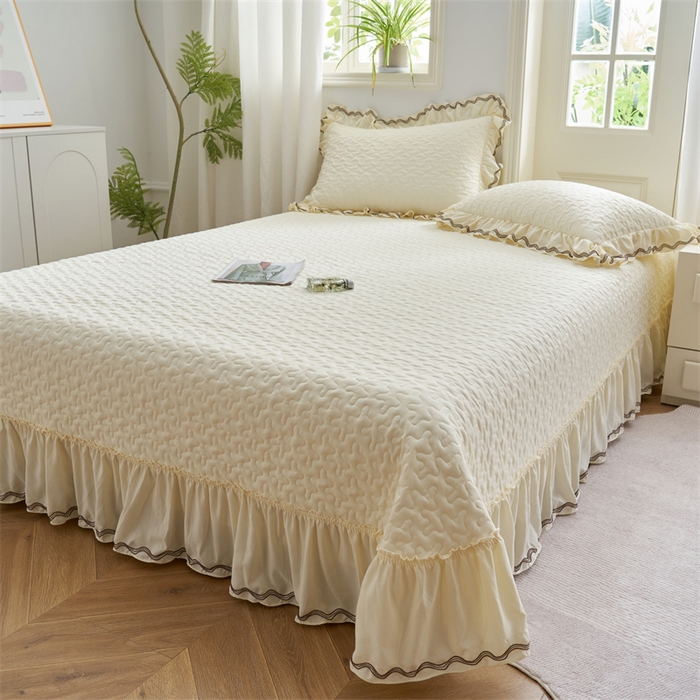 91家纺网 家纺一手货源 找家纺 恒爱家纺 2024新款玉玲珑单床盖 象牙白