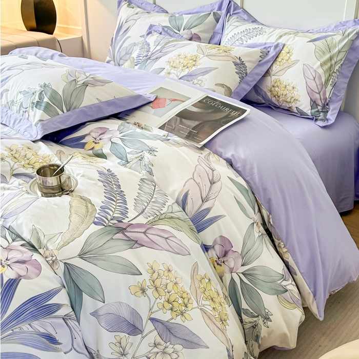 91家纺网 家纺一手货源 找家纺 棉生活 2024新款铂金棉高支数码印花四件套 花意飘香