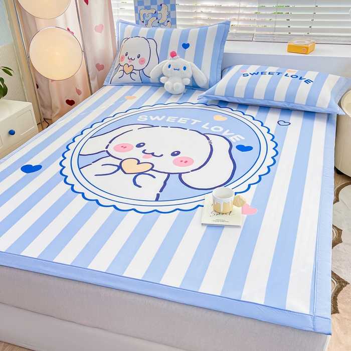 91家纺网 家纺一手货源 找家纺 博雅 2024新款1200D大版牛奶冰丝席 条纹兔