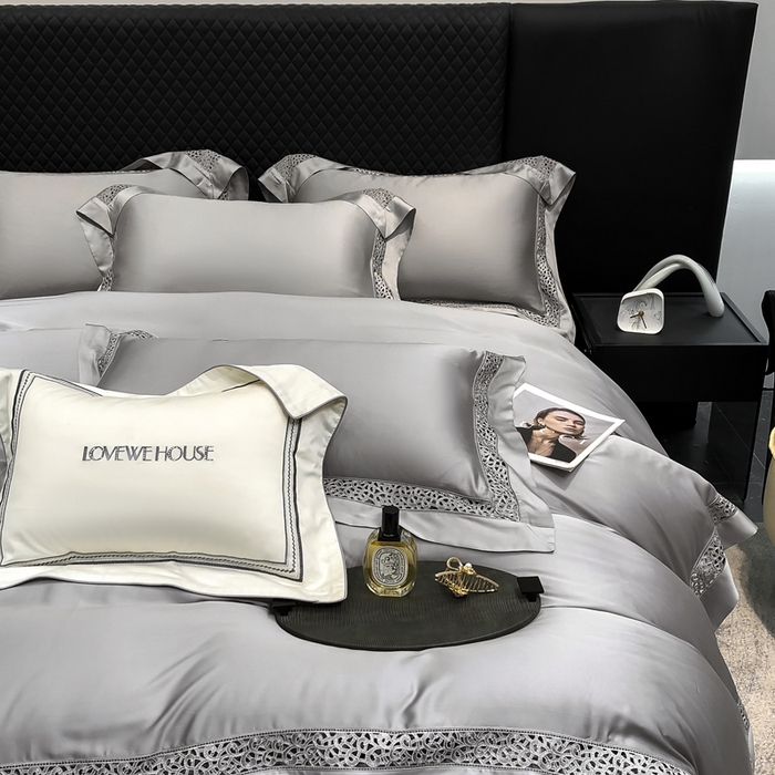 91家纺网 家纺一手货源 找家纺 若未家居 LOVEWE HOUSE 2025新款进口天丝意式镂空工艺高端套件--威尔士 威尔士 银灰