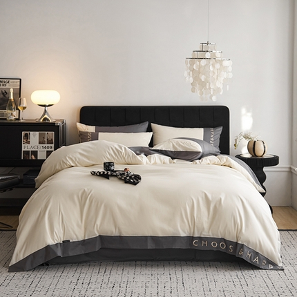 91家纺网 家纺一手货源 找家纺 （总）凯磊家纺 2024新款简约家居.刺绣纯色拼色四件套-伊可系列（拍法三）