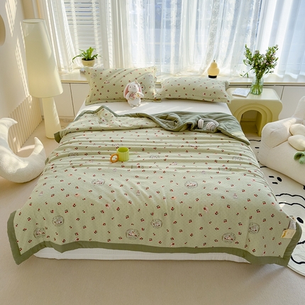 蓝冰家纺 2024新款亲肤舒适泡泡棉印花夏被 樱桃兔