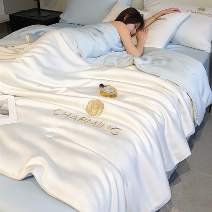 91家纺网 家纺一手货源 找家纺 （总）云棉坊 2025新款滚边水洗真丝刺绣夏被四件套-沐夏系列