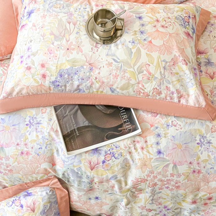 91家纺网 家纺一手货源 找家纺 棉生活 2024新款铂金棉高支数码印花四件套 盛夏光景　粉