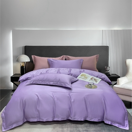 91家纺网 家纺一手货源 找家纺 莱阁亿 2025新款高支高密新疆长绒棉纯色埋绳款四件套 罗兰紫
