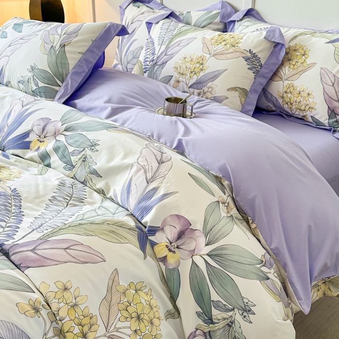 91家纺网 家纺一手货源 找家纺 棉生活 2024新款铂金棉高支数码印花四件套 花意飘香