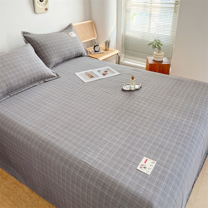 91家纺网 家纺一手货源 找家纺 梦舒羽 2025新款水洗棉麻单层床单 线条格-深灰
