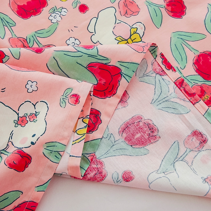 91家纺网 家纺一手货源 找家纺 情煊家纺 2024新款全棉斜纹花边床单系列-印花款 花间白兔