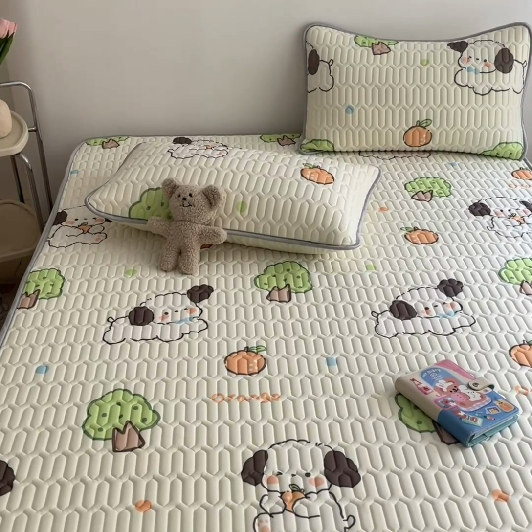 91家纺网 家纺一手货源 找家纺 沐慕 2024新款小清新印花乳胶凉席 甜橙萌宠