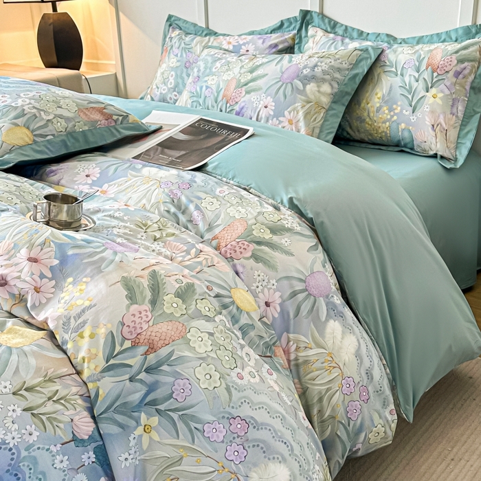 91家纺网 家纺一手货源 找家纺 棉生活 2024新款铂金棉高支数码印花四件套 林溪清婉