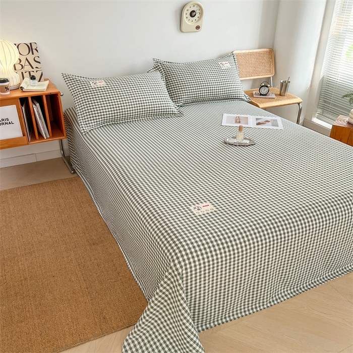 91家纺网 家纺一手货源 找家纺 梦舒羽 2025新款水洗棉麻单层床单 小格-绿