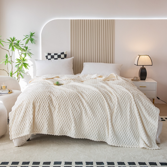 91家纺网 家纺一手货源 找家纺 卡琪曼 2025新款高克重金龟绒牛奶绒毛毯毯子 米白