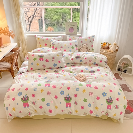 91家纺网 家纺一手货源 找家纺 花伞家居 2025新款水洗棉印花四件套 花园派对