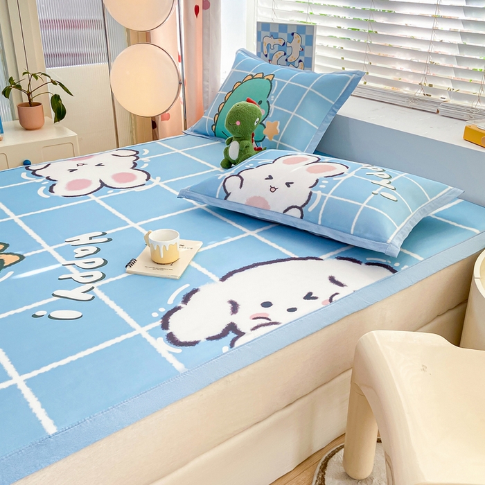 91家纺网 家纺一手货源 找家纺 博雅 2024新款1200D大版牛奶冰丝席 恐龙兔