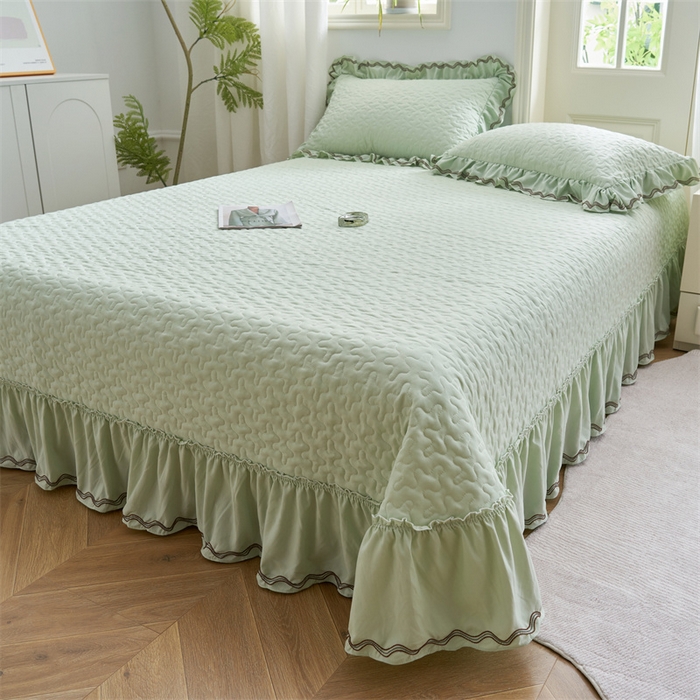 91家纺网 家纺一手货源 找家纺 恒爱家纺 2024新款玉玲珑单床盖 橄榄绿