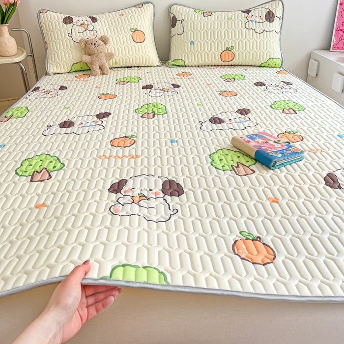 91家纺网 家纺一手货源 找家纺 沐慕 2024新款小清新印花乳胶凉席 甜橙萌宠