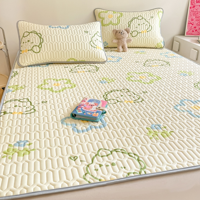 91家纺网 家纺一手货源 找家纺 沐慕 2024新款小清新印花乳胶凉席 恐龙宝贝