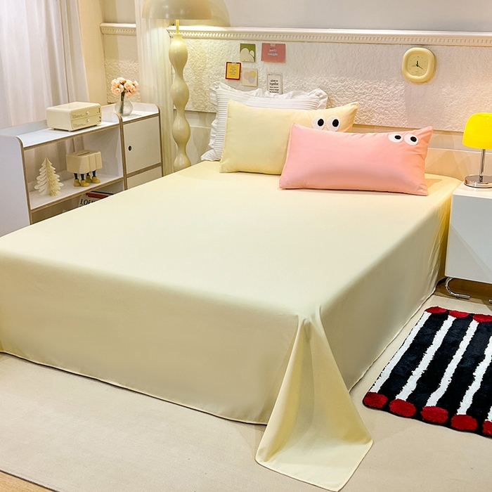 91家纺网 家纺一手货源 找家纺 艾米家居 2025新款水洗真丝大眼睛系列四件套 玉色+黄