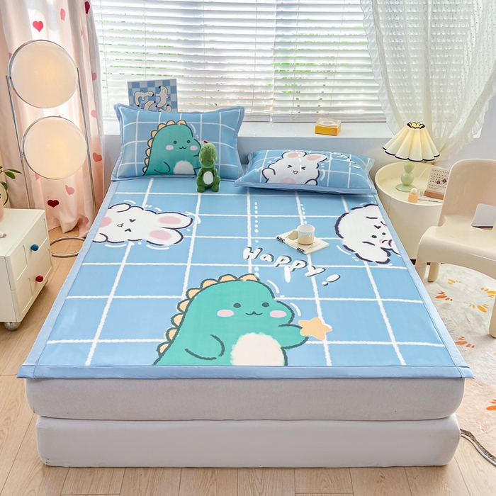 91家纺网 家纺一手货源 找家纺 博雅 2024新款1200D大版牛奶冰丝席 恐龙兔