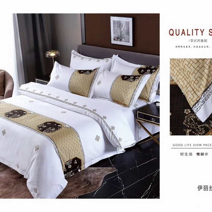 91家纺网 家纺一手货源 找家纺 宜眠家纺 40支60支全棉贡缎印花四件套纯棉四件套酒店四件套 伊丽丝