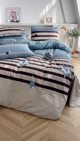 91家纺网 家纺一手货源 找家纺 金泰莱 2025新款全棉四件套纯棉四件套斜纹印花四件套 星愿