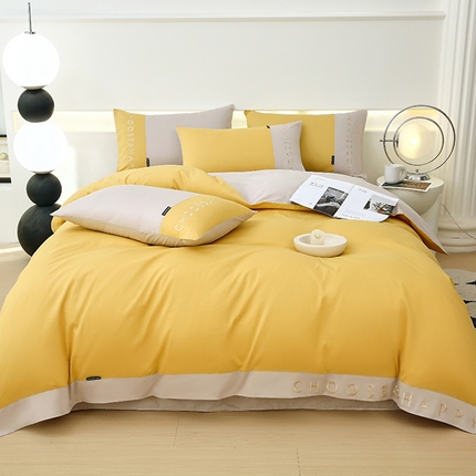 91家纺网 家纺一手货源 找家纺 （总）2024新款简约家居.刺绣纯色拼色四件套--伊可系列