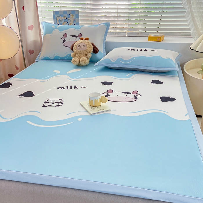 91家纺网 家纺一手货源 找家纺 博雅 2024新款1200D大版牛奶冰丝席 奶牛