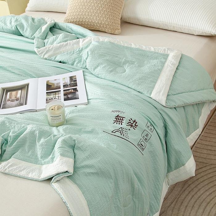 91家纺网 家纺一手货源 找家纺 爱宝被业 2024新款水洗针织棉无染被 绿色