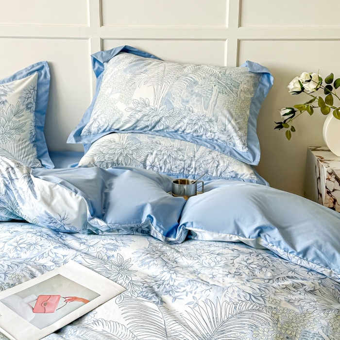 91家纺网 家纺一手货源 找家纺 棉生活 2024新款铂金棉高支数码印花四件套 浅夏木语