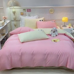 91家纺网 家纺一手货源 找家纺 艾米家居 2025新款水洗真丝大眼睛系列四件套 玉色+黄