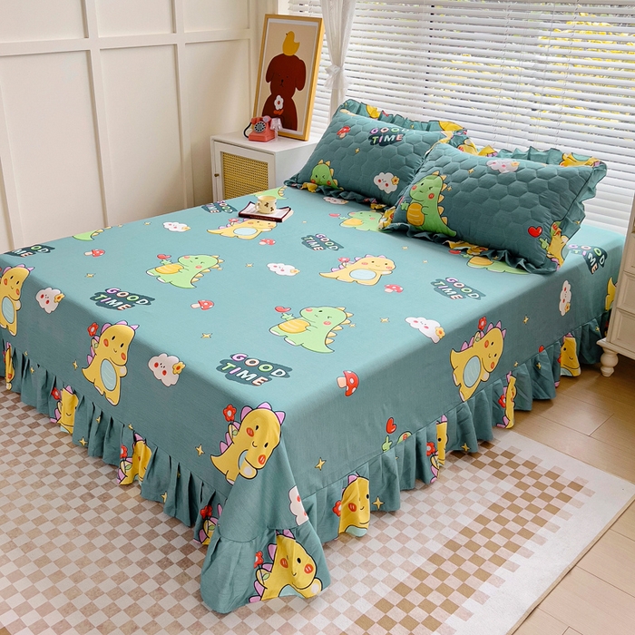 91家纺网 家纺一手货源 找家纺 情煊家纺 2024新款全棉斜纹花边床单系列-印花款 恐龙日记