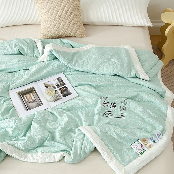 91家纺网 家纺一手货源 找家纺 爱宝被业 2024新款水洗针织棉无染被 绿色