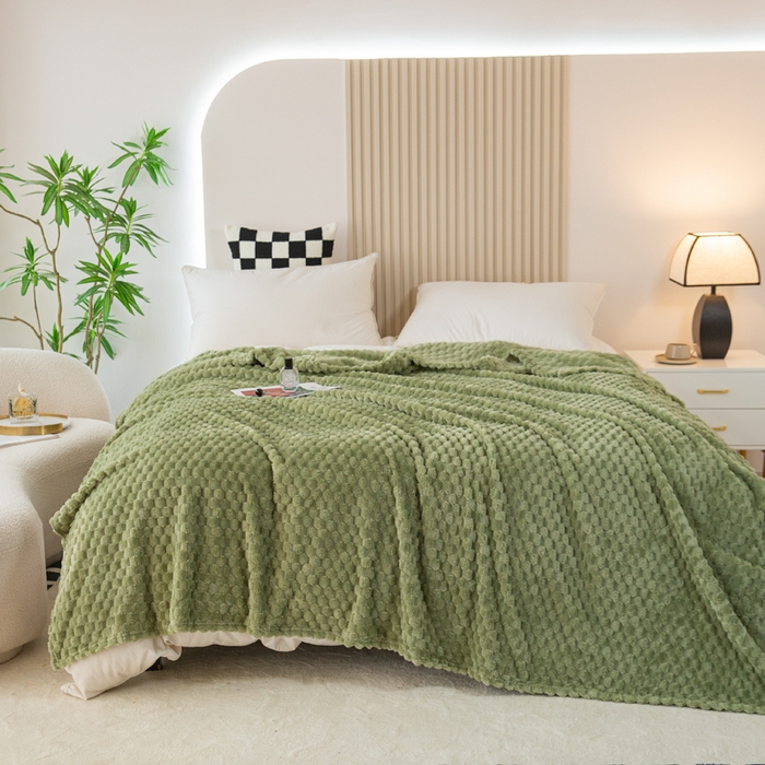 91家纺网 家纺一手货源 找家纺 卡琪曼 2025新款高克重金龟绒牛奶绒毛毯毯子 绿色