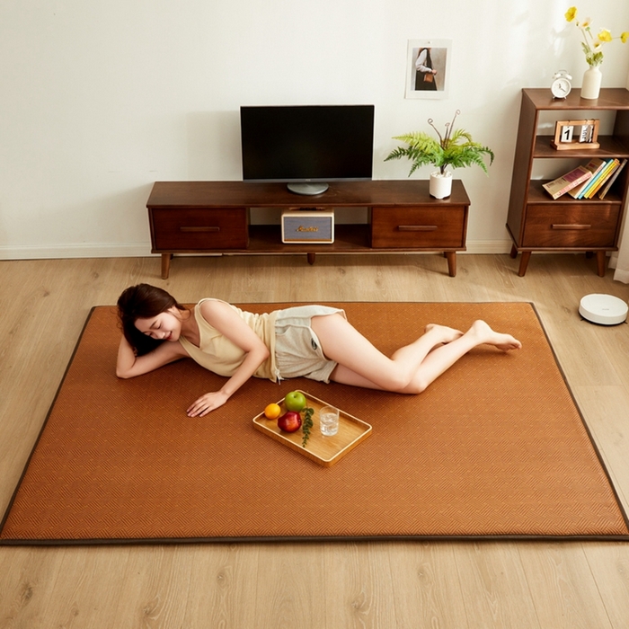 91家纺网 家纺一手货源 找家纺 祁恋婷家居 2024新款日式榻榻米冰藤午睡垫-大床 饼干藤-咖色