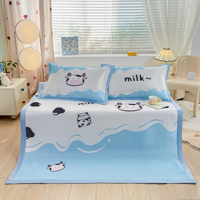 91家纺网 家纺一手货源 找家纺 博雅 2024新款1200D大版牛奶冰丝席 奶牛