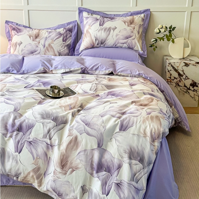 91家纺网 家纺一手货源 找家纺 棉生活 2024新款铂金棉高支数码印花四件套 步步生莲