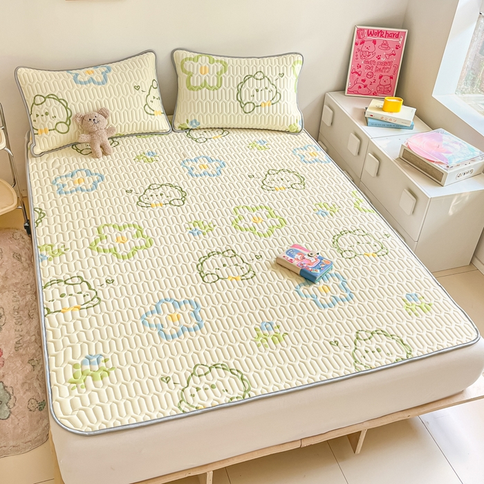 91家纺网 家纺一手货源 找家纺 沐慕 2024新款小清新印花乳胶凉席 恐龙宝贝