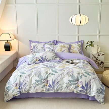 棉生活 2024新款铂金棉高支数码印花四件套 花意飘香