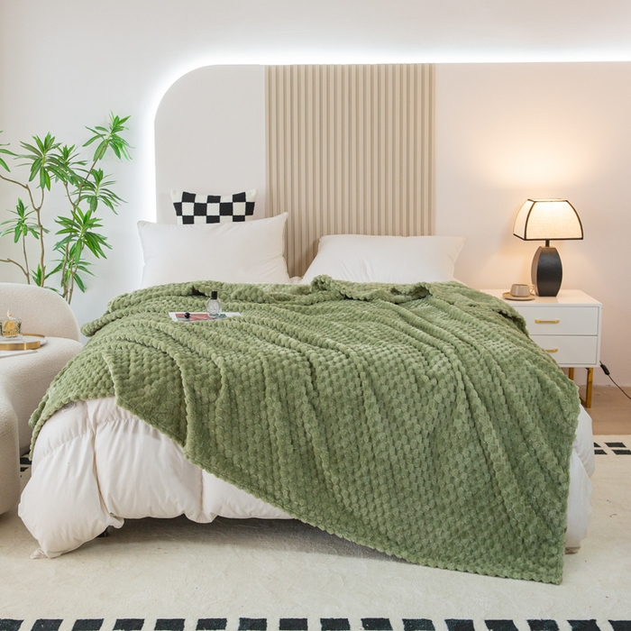 91家纺网 家纺一手货源 找家纺 卡琪曼 2025新款高克重金龟绒牛奶绒毛毯毯子 绿色