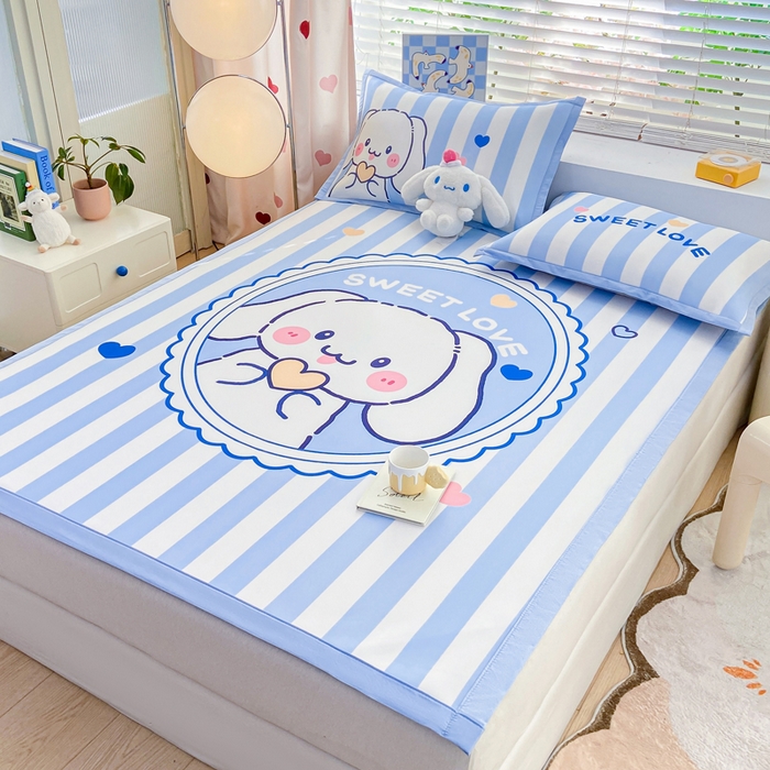 91家纺网 家纺一手货源 找家纺 博雅 2024新款1200D大版牛奶冰丝席 条纹兔