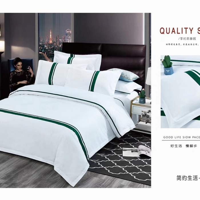 91家纺网 家纺一手货源 找家纺 宜眠家纺 40支60支全棉贡缎印花四件套纯棉四件套酒店四件套 简约生活 绿