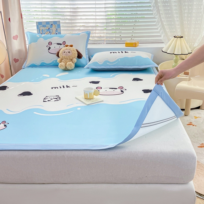 91家纺网 家纺一手货源 找家纺 博雅 2024新款1200D大版牛奶冰丝席 奶牛