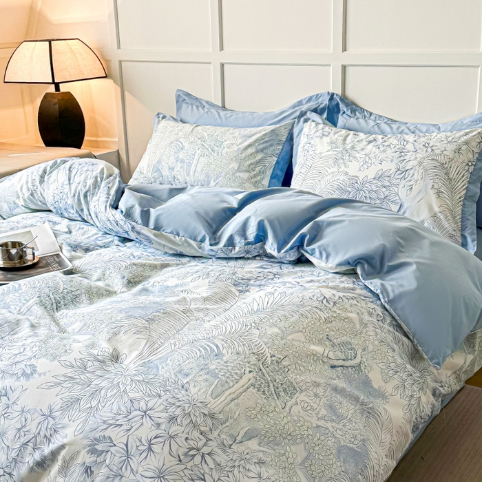 91家纺网 家纺一手货源 找家纺 棉生活 2024新款铂金棉高支数码印花四件套 浅夏木语