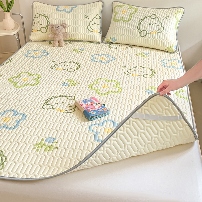 91家纺网 家纺一手货源 找家纺 沐慕 2024新款小清新印花乳胶凉席 恐龙宝贝